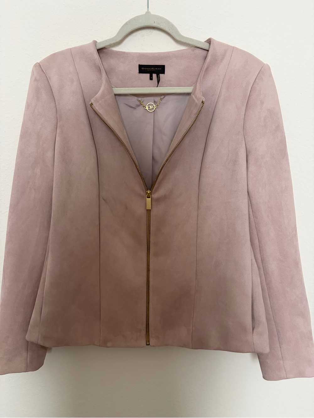 Vintage Faux Suede Donna Karan New York Blush Pink Suede Zip-Front Jacket